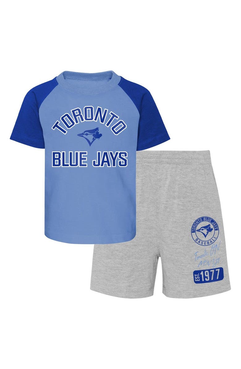 Outerstuff Infant Powder Blue/Heather Gray Toronto Blue Jays Ground Out Baller Raglan T-Shirt and Shorts Set, Main, color, Powder Blue