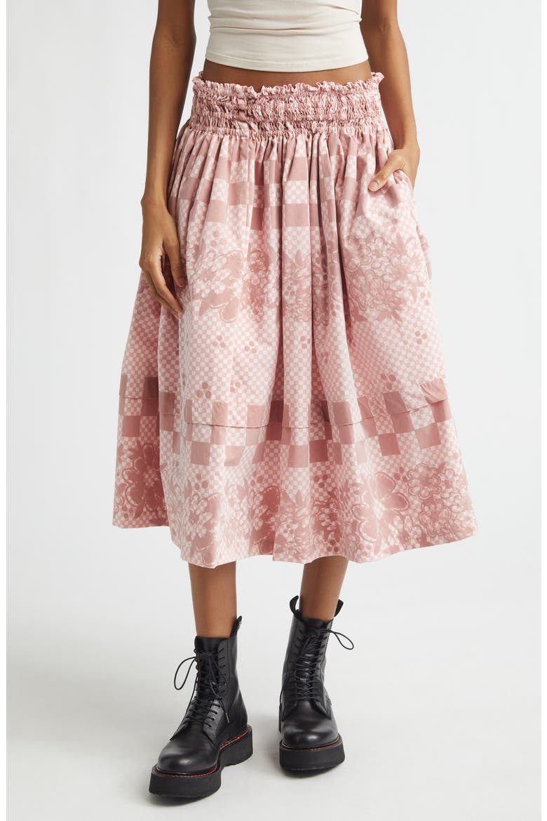 Gathered Track A-Line Skirt, Main, color, RED/ WHITE