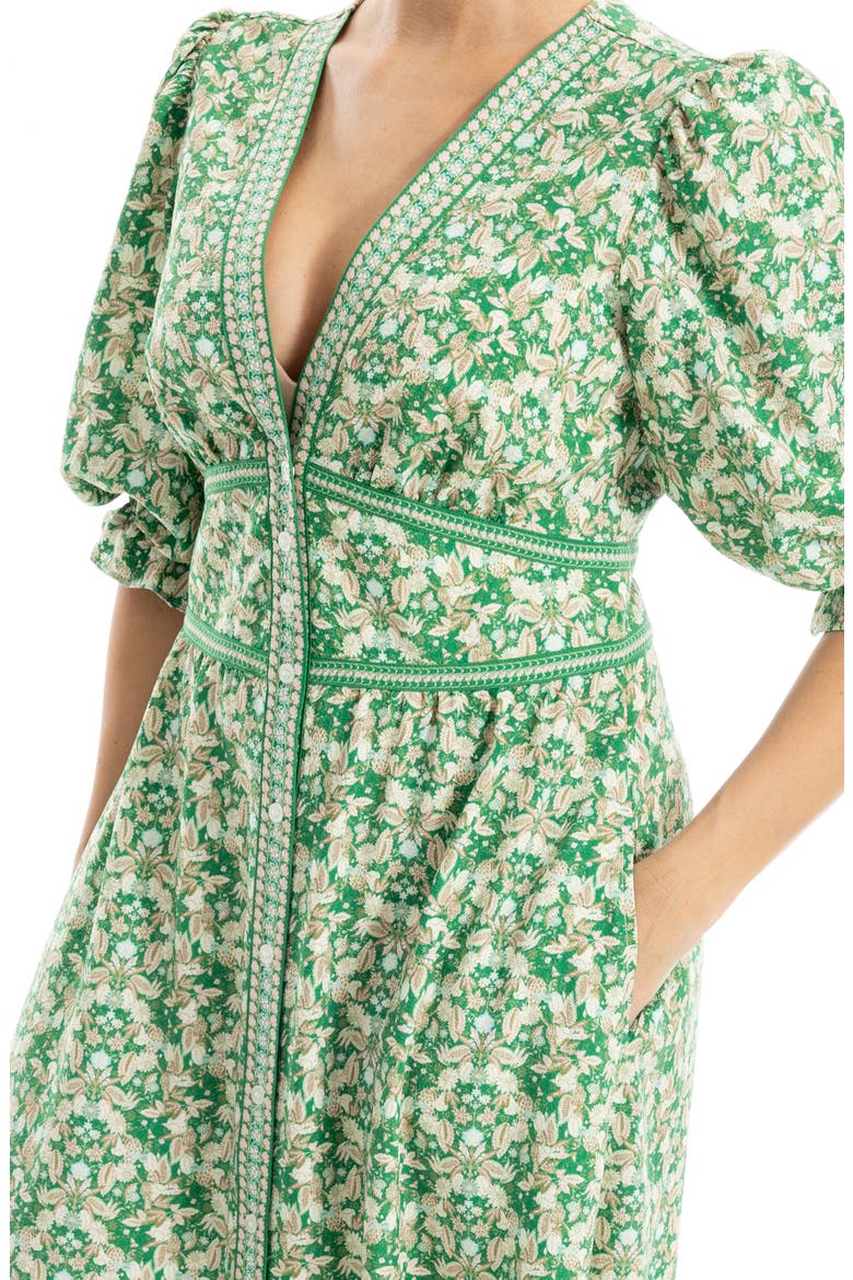 V-Neck Puff Sleeve Maxi Dress, Alternate, color, GREEN/ PINK
