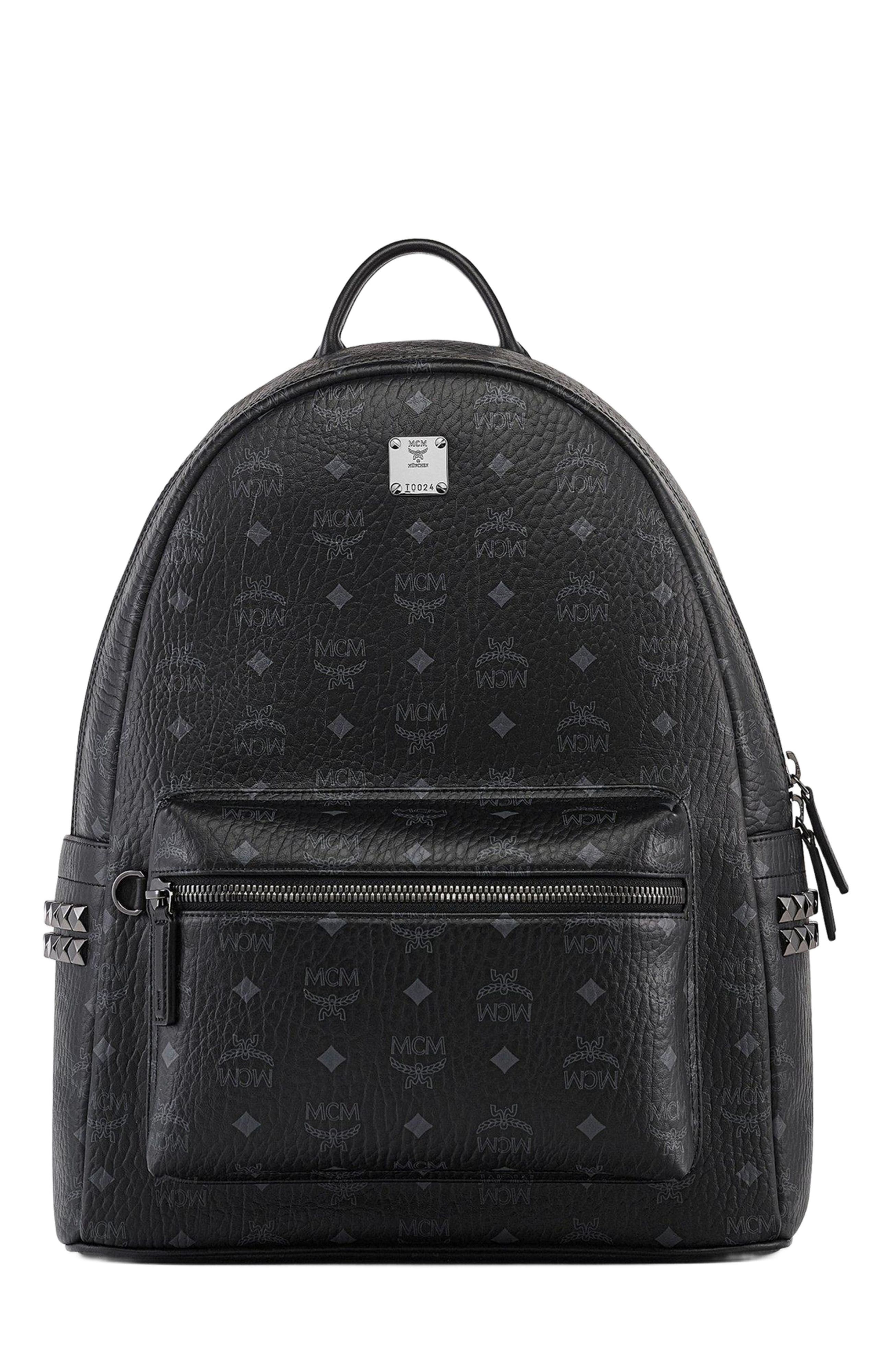 MCM Stark Side Studs Backpack in Visetos, Main, color, Black