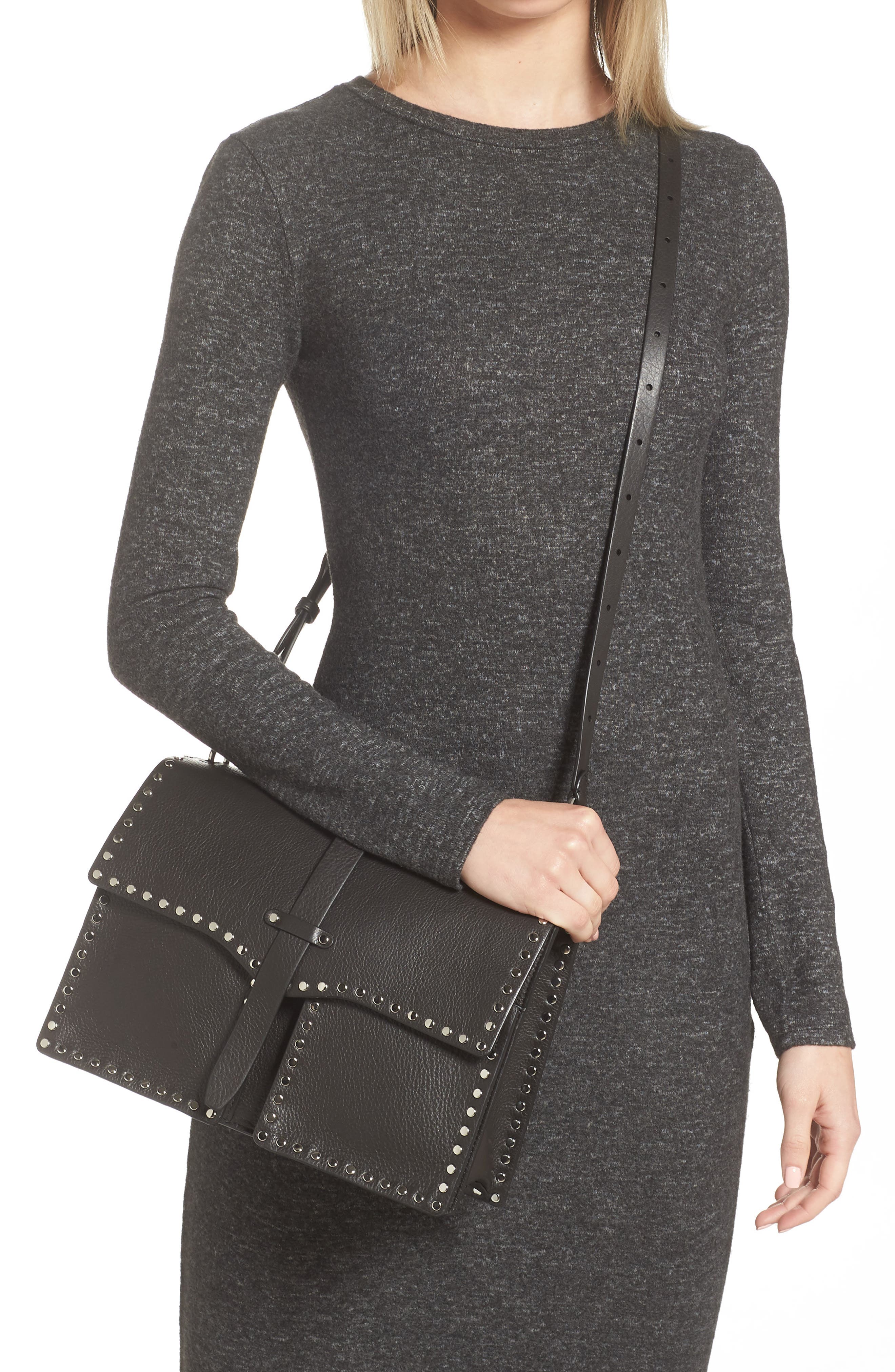 Rebecca Minkoff Studded Leather Shoulder Bag, Alternate, color, 