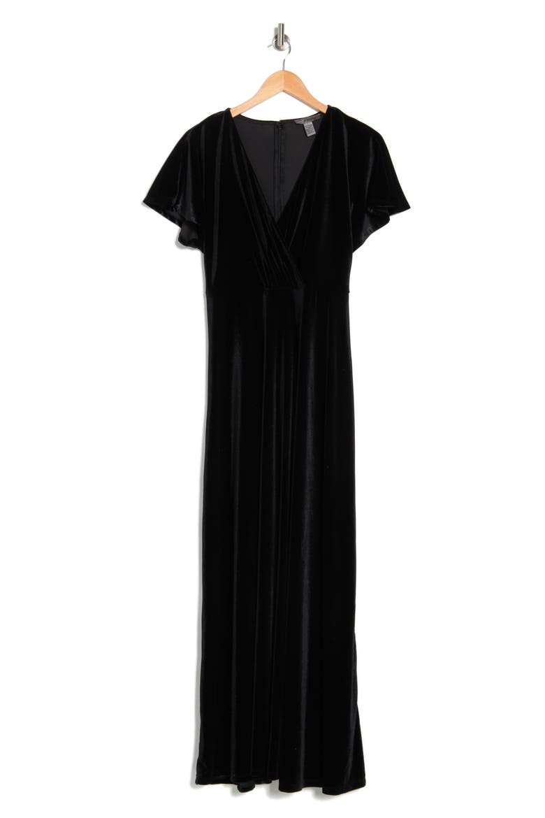 June Velvet Flutter Sleeve Maxi Dress, Alternate, color, BLACK