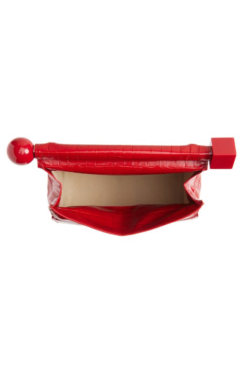 Jacquemus The Rond Carré Croc-embossed Leather Clutch In Red 470
