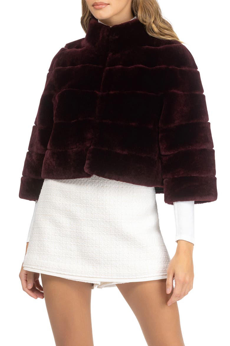 Genuine Shearling Cropped Bolero with Cropped Sleeves, Main, color, BURGUNDY