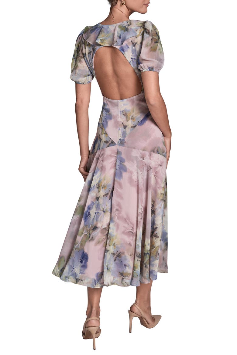 Floral Open Back Ruffle Midi Dress, Alternate, color, LILAC/ SAPPHIRE BLUE MULTI