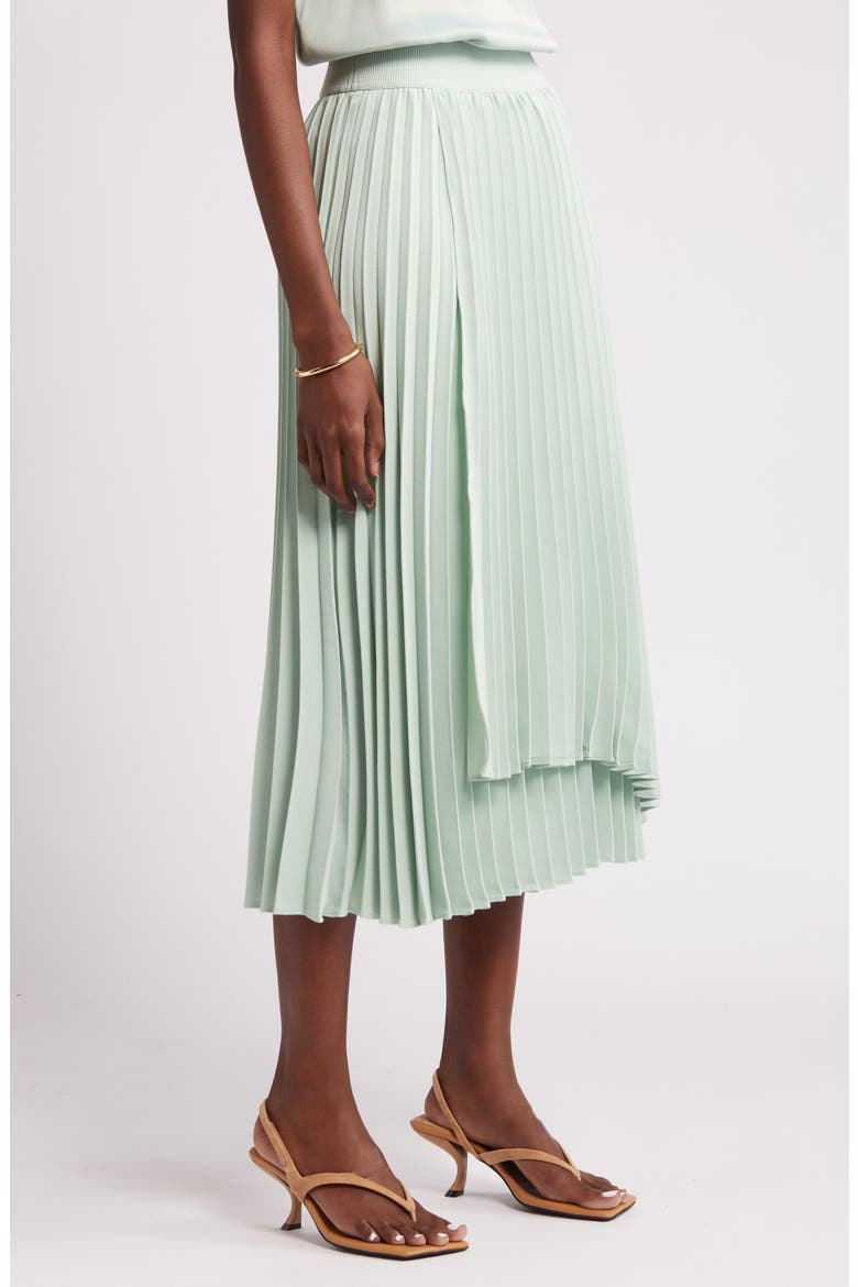 Pleated Asymmetric Hem Midi Skirt, Alternate, color, GREEN FONDANT