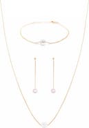 Bearfruit Jewelry Sterling Silver 18k Gold Plated Abby Pearl Necklace, Bracelet & Dangled Drop Earring Set