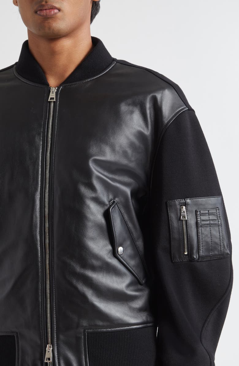 Givenchy Lambskin Leather Front Wool Bomber Jacket, Alternate, color, Black