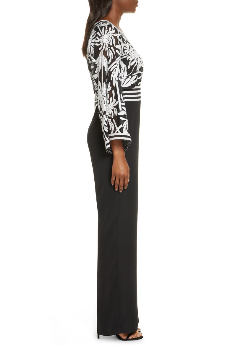 Lace Crepe Jumpsuit, Alternate, color, IVORY/ BLACK