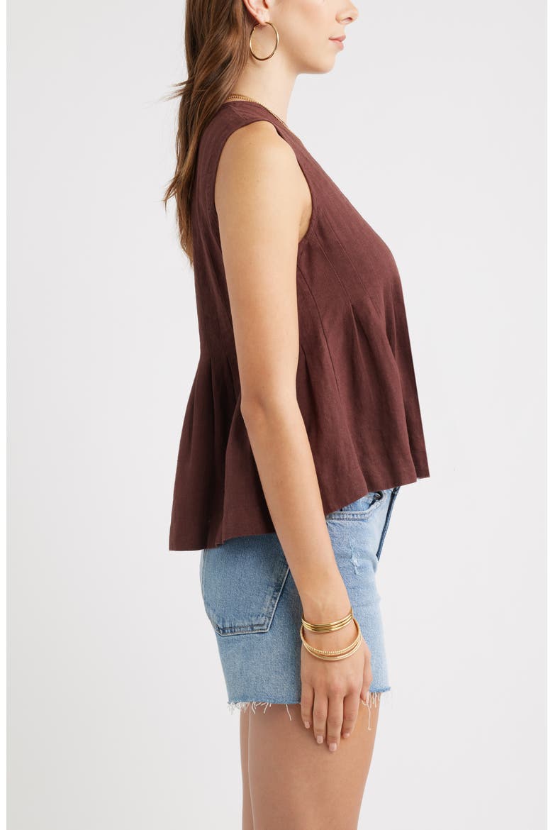 Sleeveless Pleated Linen Blend Top, Alternate, color, BROWN MALICACIA