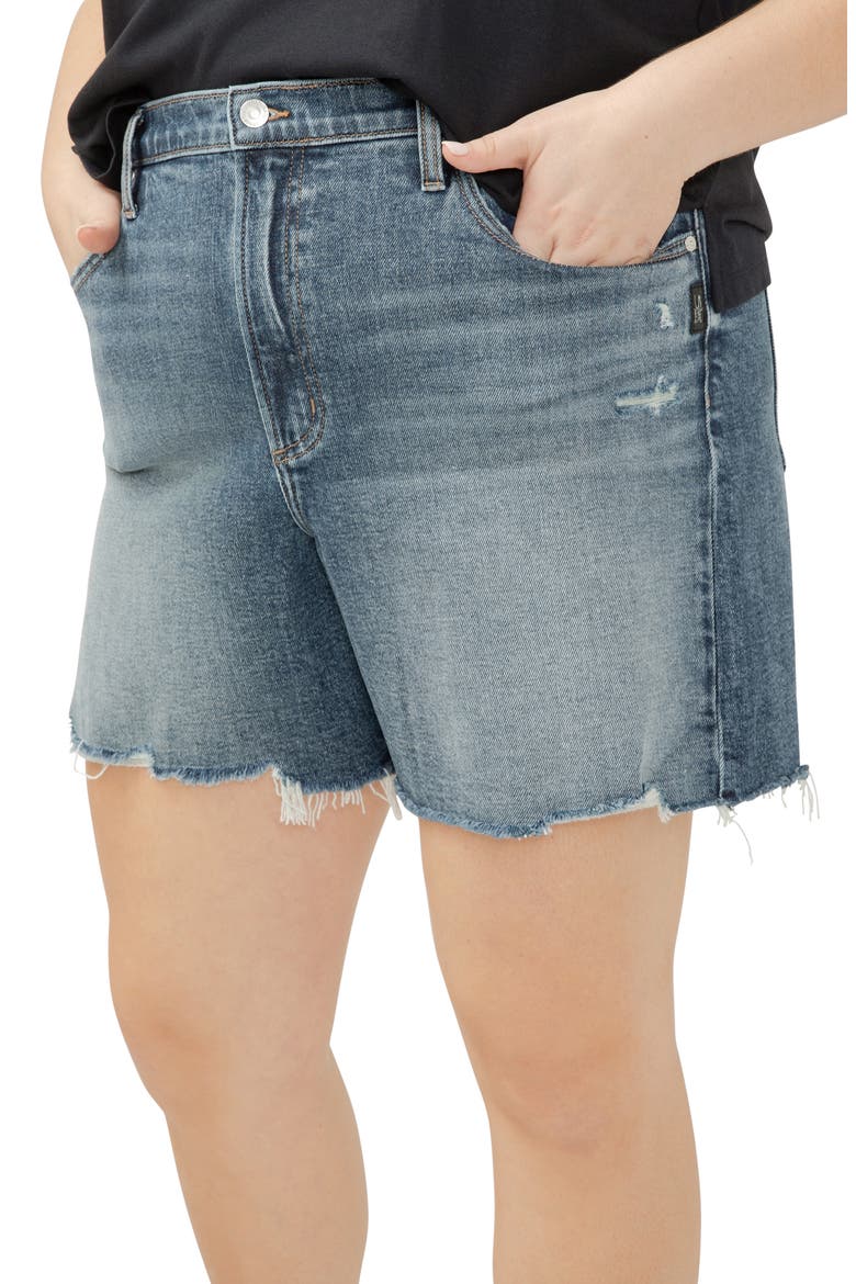 Highly Desirable High Waist Raw Hem Denim Shorts, Alternate, color, INDIGO