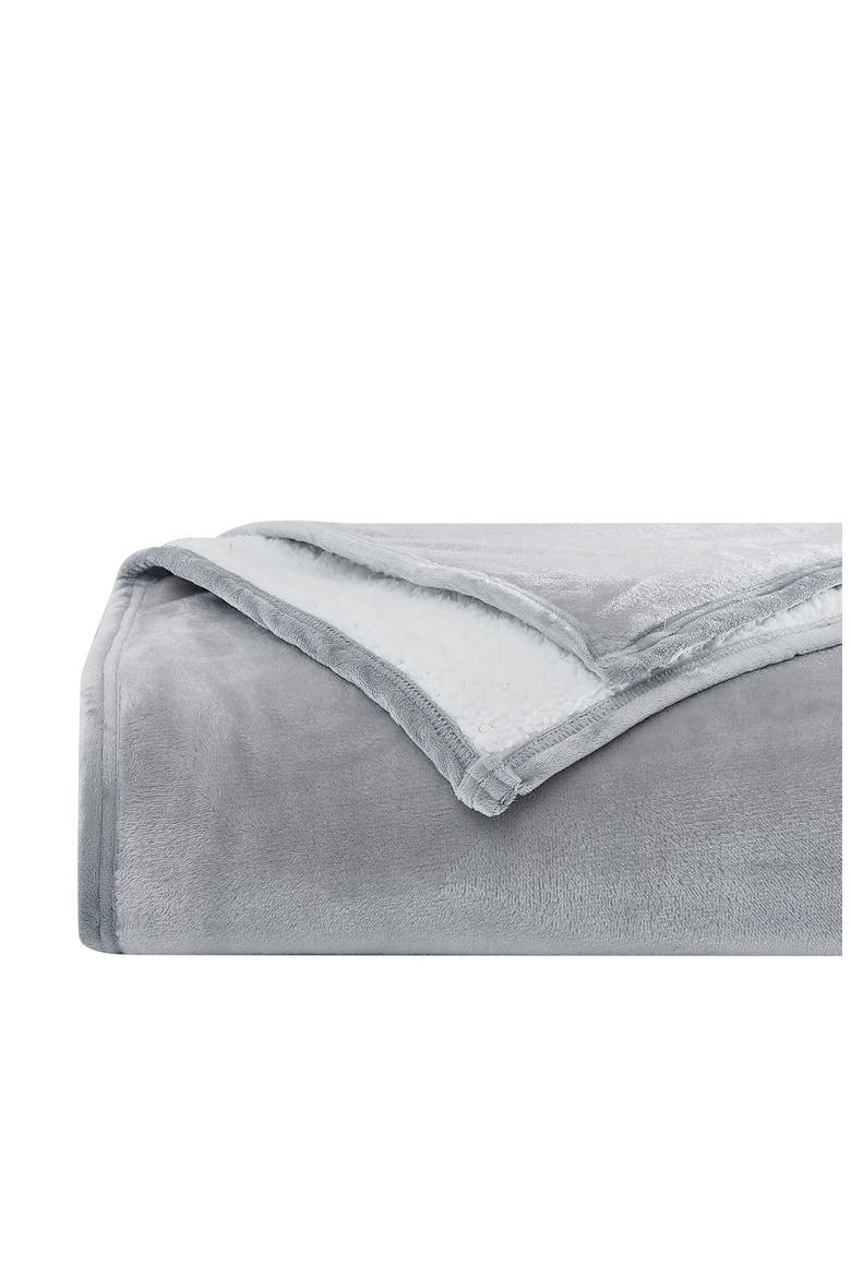 Microfleece Oversized Reversible Faux Shearling Throw Blanket, Alternate, color, GREY