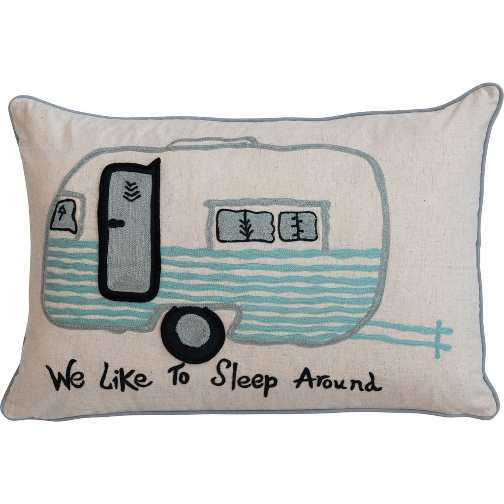 Storied Home Cotton Lumbar Pillow Cover With Embroidered Camper Design And Message In Multi