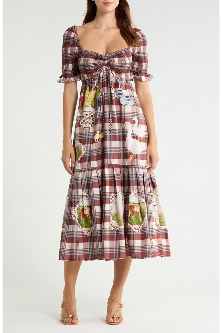 Country Trable Tartan Plaid Midi Dress, Main, color, BROWN