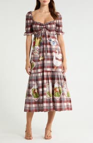 FARM Rio Country Trable Tartan Plaid Midi Dress