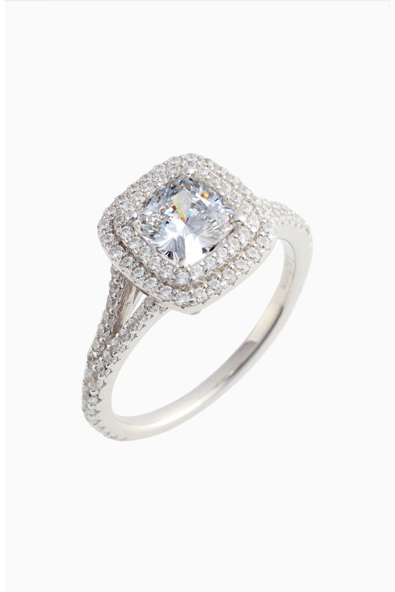 Double Halo Simulated Diamond Ring, Main, color, SILVER