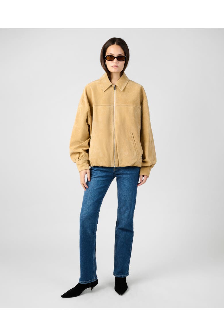 Premium Suede Bomber Jacket, Alternate, color, TAN