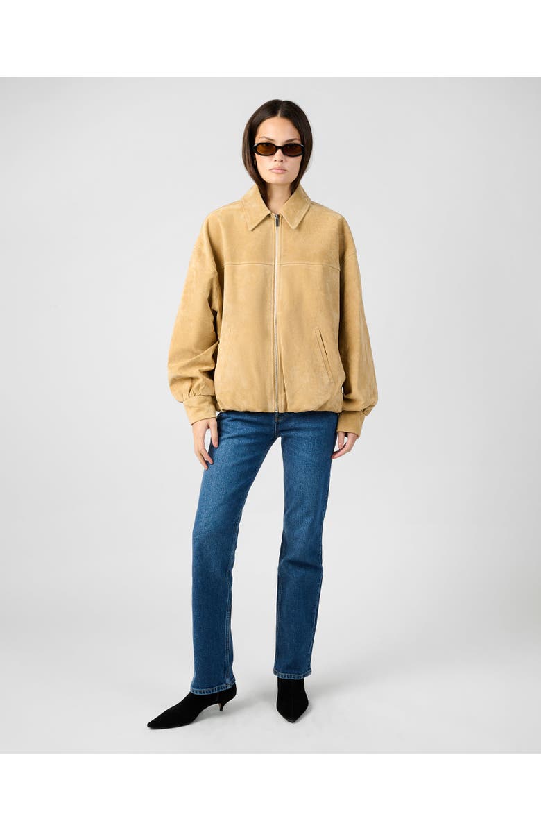 WeWoreWhat Premium Suede Bomber Jacket, Alternate, color, Tan