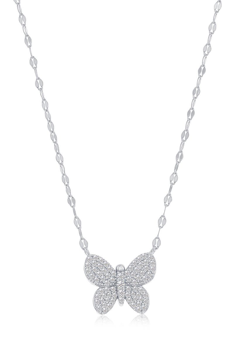 CZ Butterfly Pendant Mirror Necklace, Main, color, SILVER