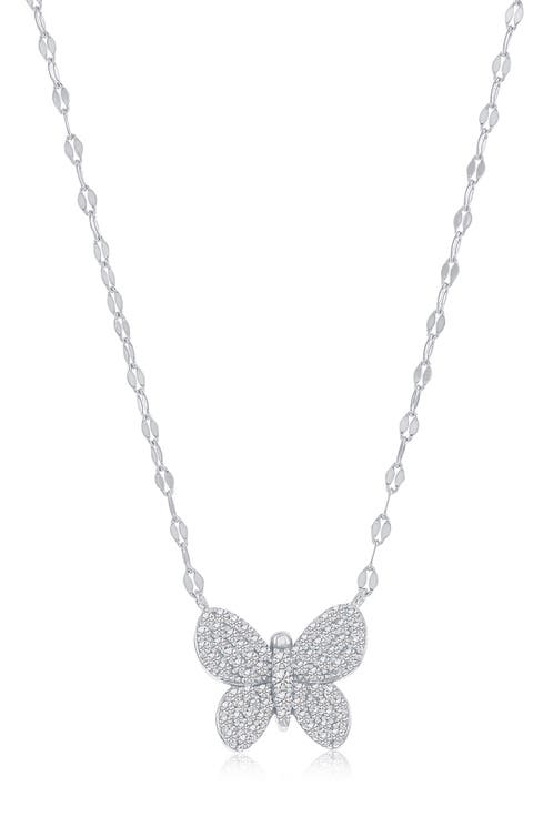 CZ Butterfly Pendant Mirror Necklace