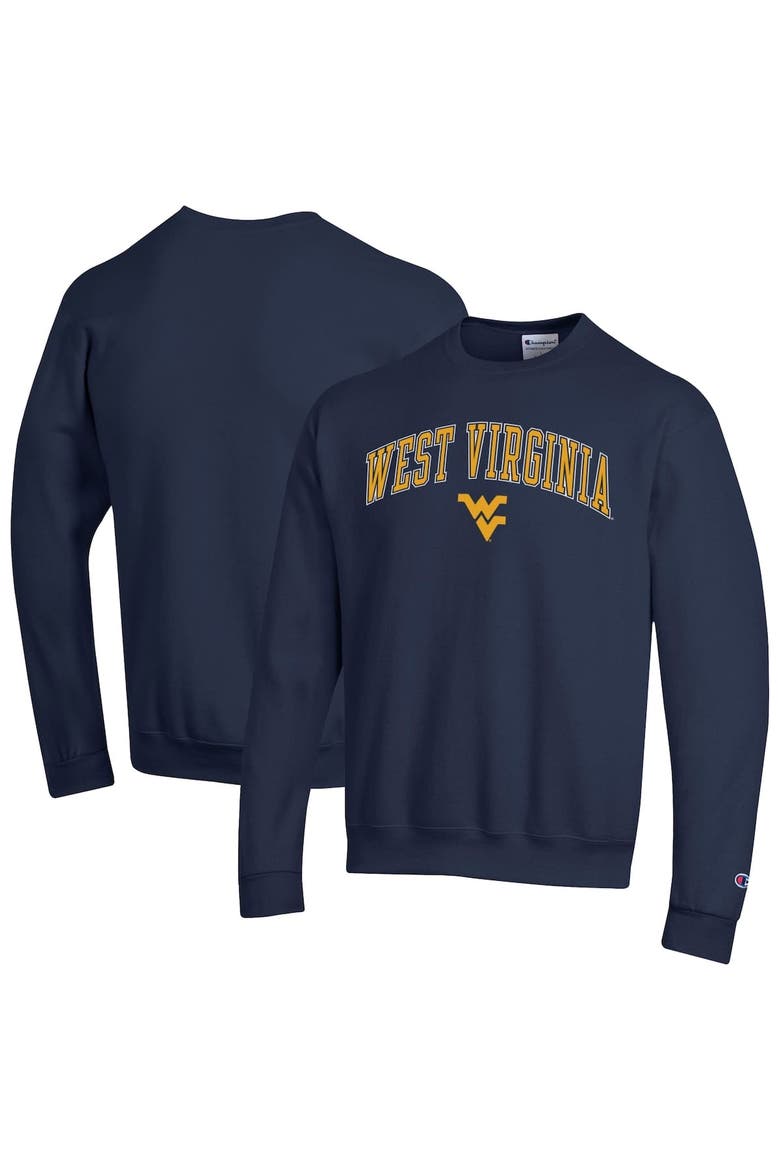 Men's Champion  Navy West Virginia Mountaineers Arch Over Logo Pullover Sweatshirt, Main, color, Navy