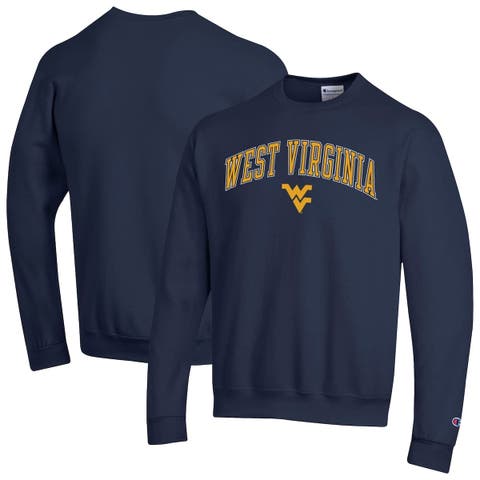 Men's Champion  Navy West Virginia Mountaineers Arch Over Logo Pullover Sweatshirt