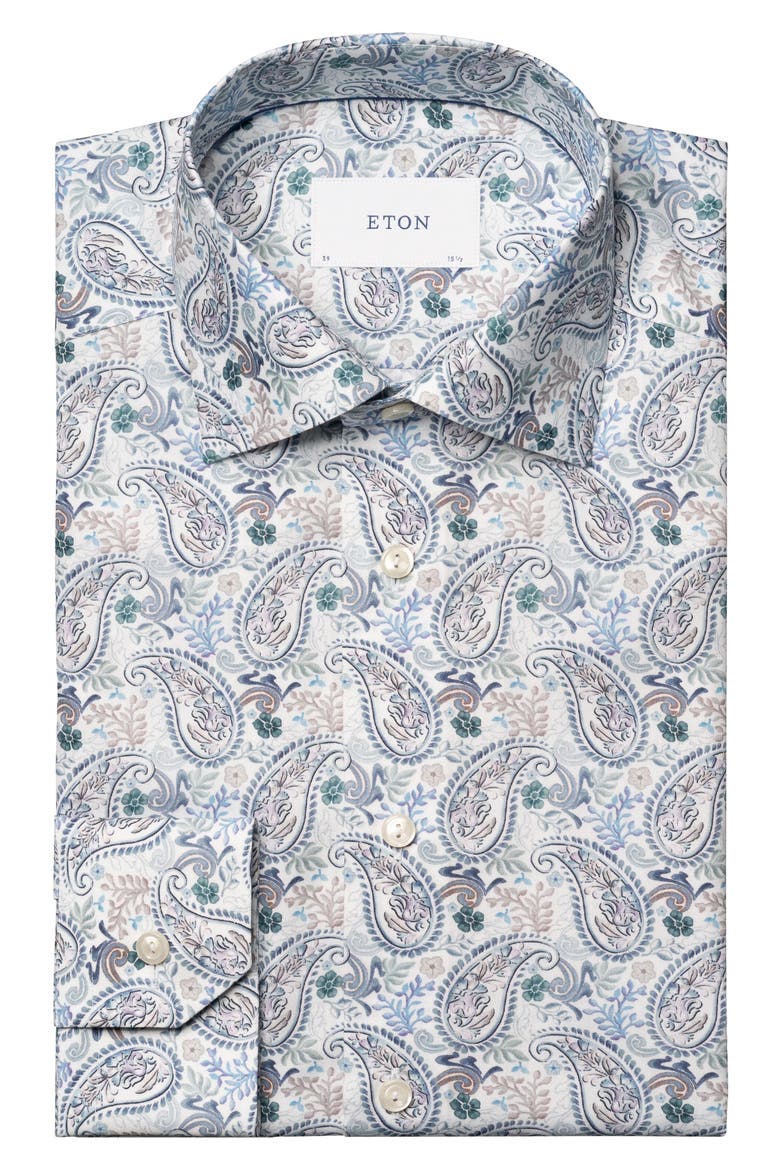 Slim Fit Paisley Cotton & Lyocell Dress Shirt, Alternate, color, MEDIUM BLUE