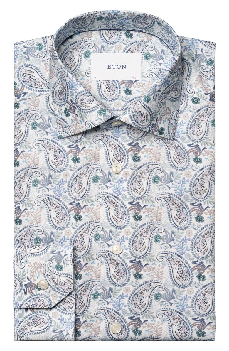 Eton Slim Fit Paisley Cotton & Lyocell Dress Shirt, Alternate, color, Medium Blue