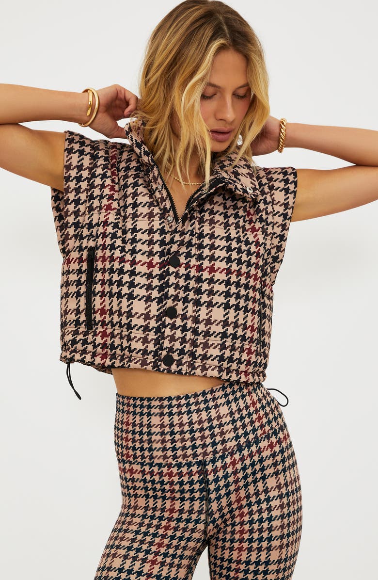 Beach Riot Canyon Houndstooth Crop Puffer Vest, Alternate, color, Midnight Houndstooth