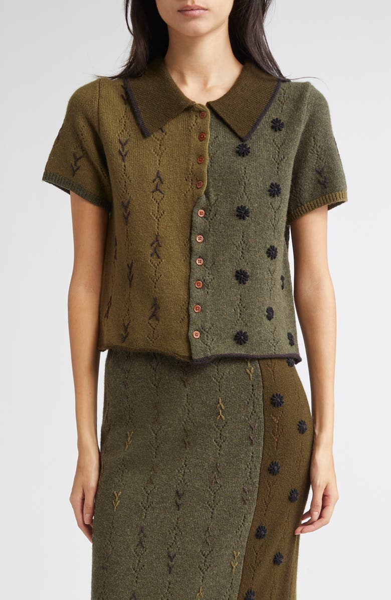 YanYan Daisy Colorblock Short Sleeve Lambswool Cardigan, Main, color,