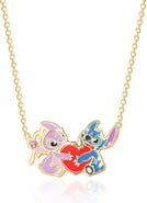 Disney Yellow Gold Plated Stitch and Angel Enamel Heart Necklace