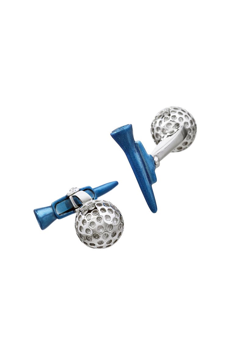 Jan Leslie Golf Ball and Tee Sterling Cufflinks, Main, color, Blue