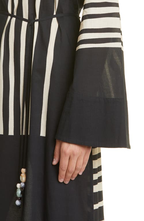 Sir Linocut Stripe Long Sleeve Open Back Cotton Maxi Dress In Ligne