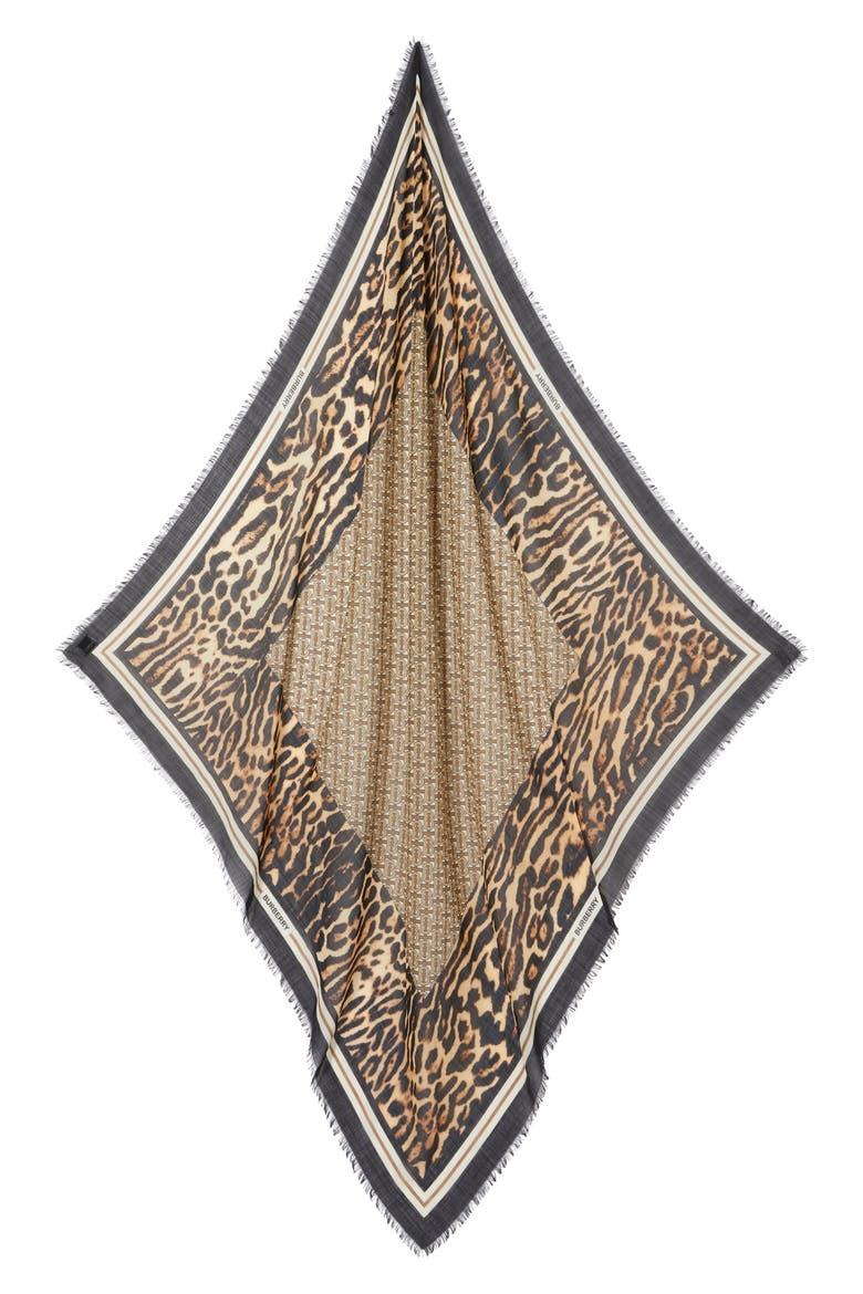 Monogram Leopard Print Wool & Silk Scarf, Alternate, color, ARCHIVE BEIGE