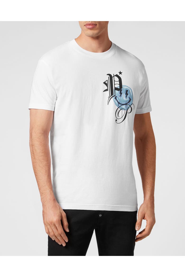 T-Shirt Round Neck Ss Smile Logo Men, Main, color, white