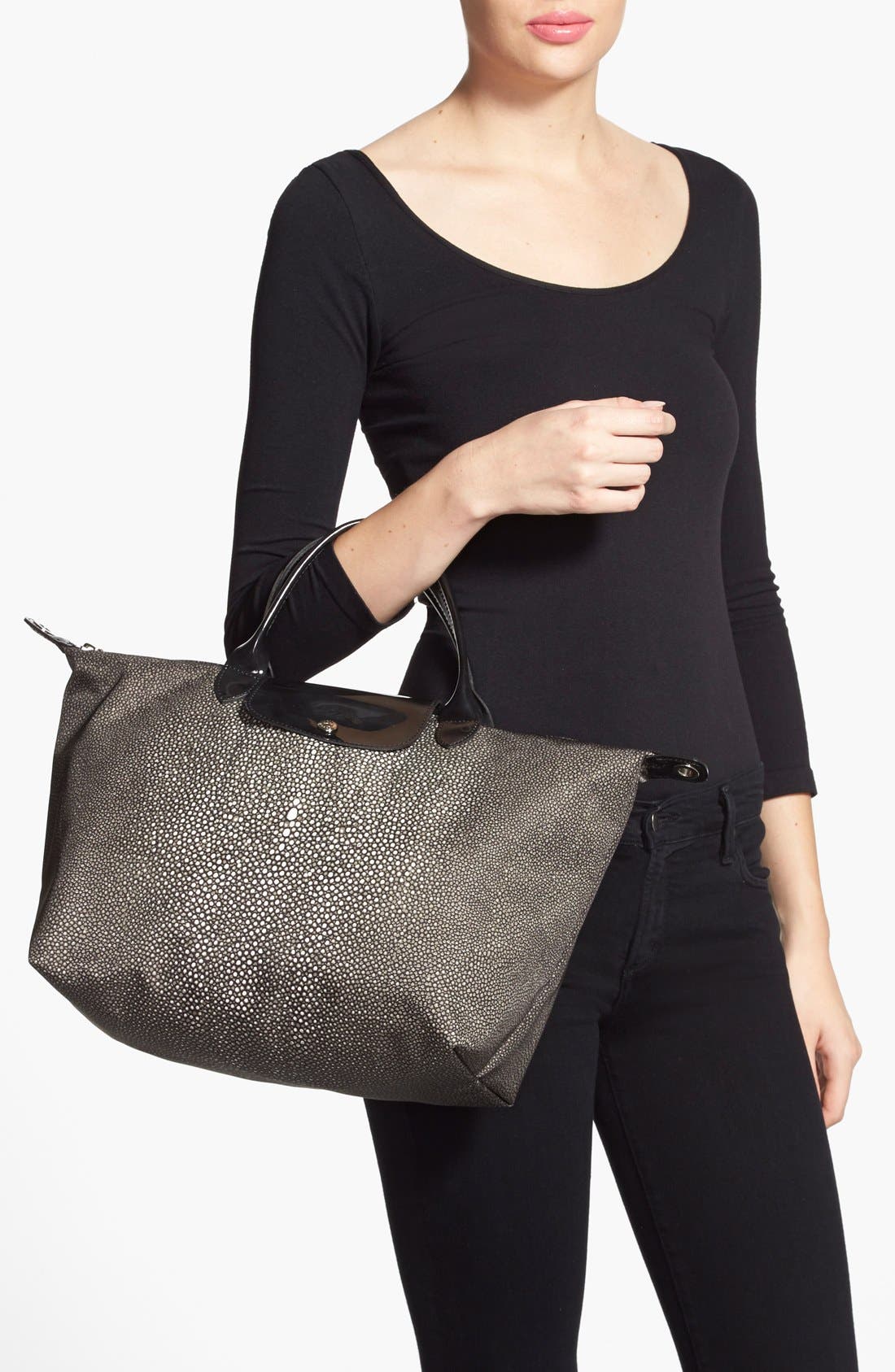 'Le Pliage - Neo Fantaisie Medium' Canvas Tote, Alternate, color, IRON