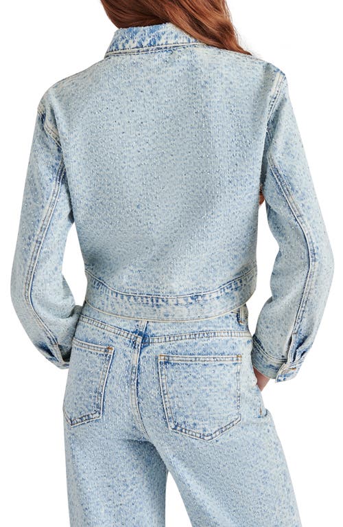 Steve Madden Glacia Embellished Textured Denim Jacket In Blue