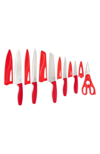 Core Kitchen 12-piece Quick Pro Knife Set With Sheaths In Red