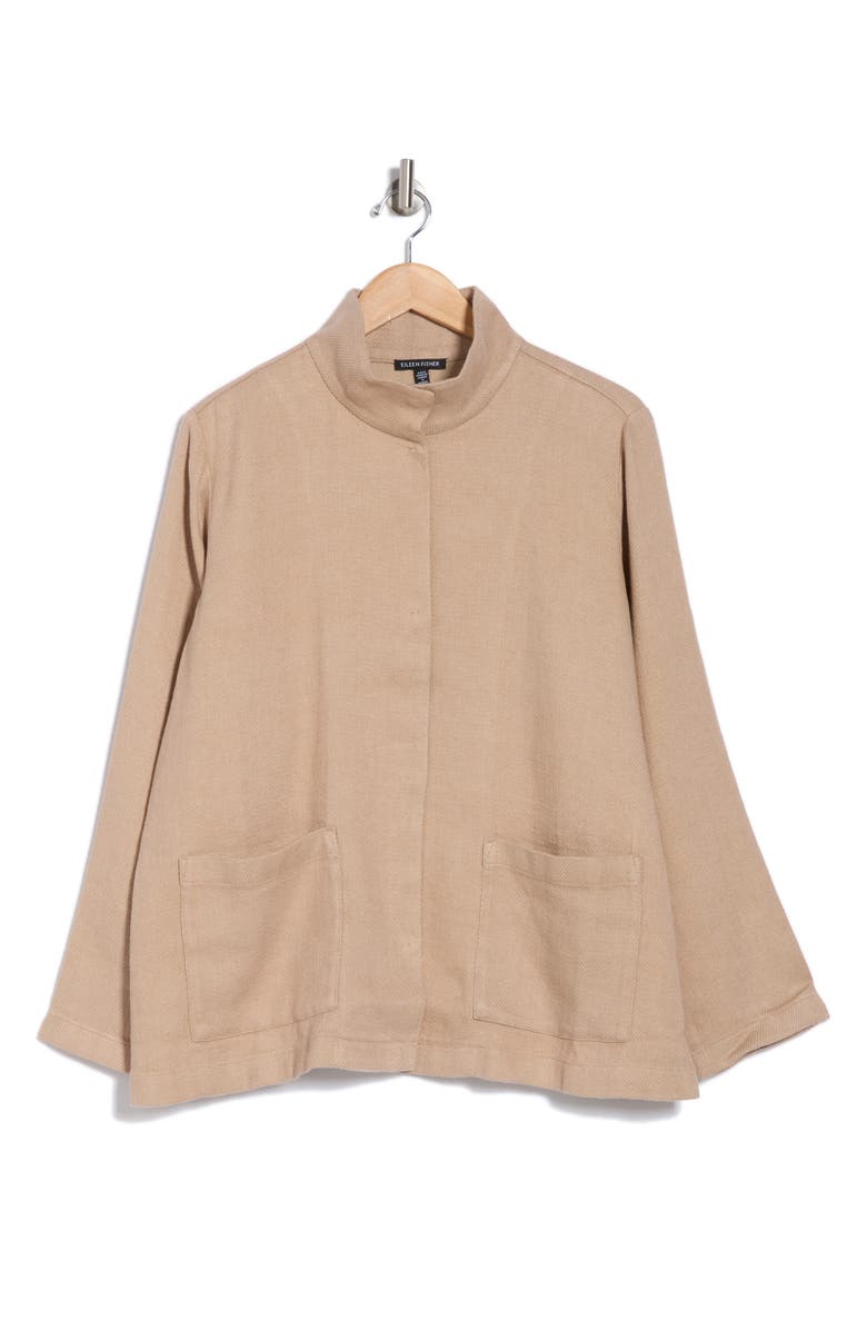 Eileen Fisher Stand Collar Organic Linen & Organic Cotton Jacket, Alternate, color, Wheat