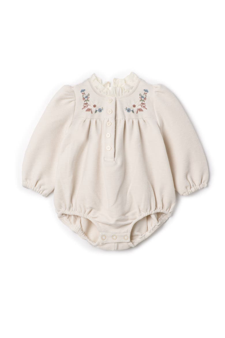Velvet Embroidered Floral Bubble Romper, Alternate, color, Off White