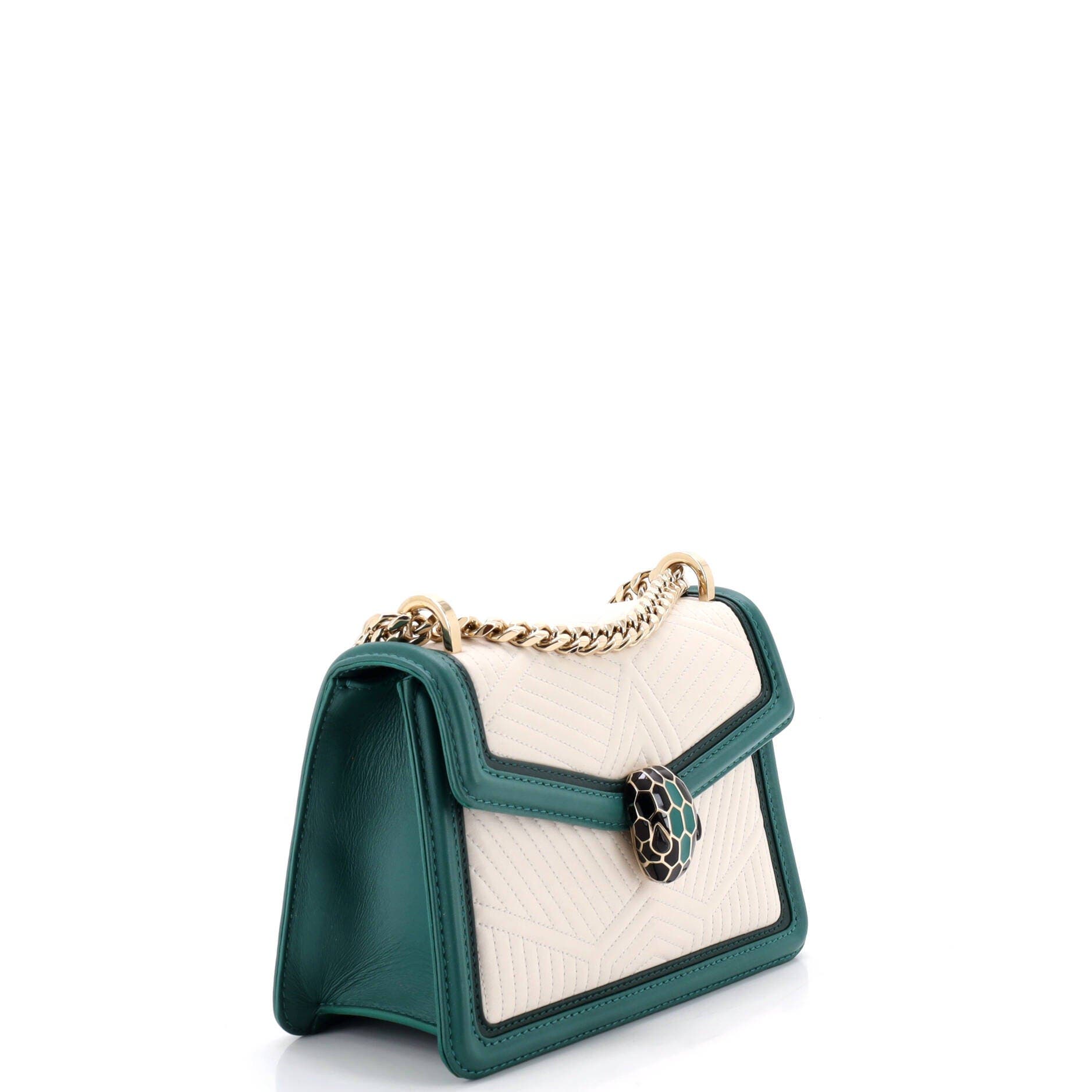 Serpenti Forever Top Handle Bag Quilted Leather Small, Alternate, color, Green