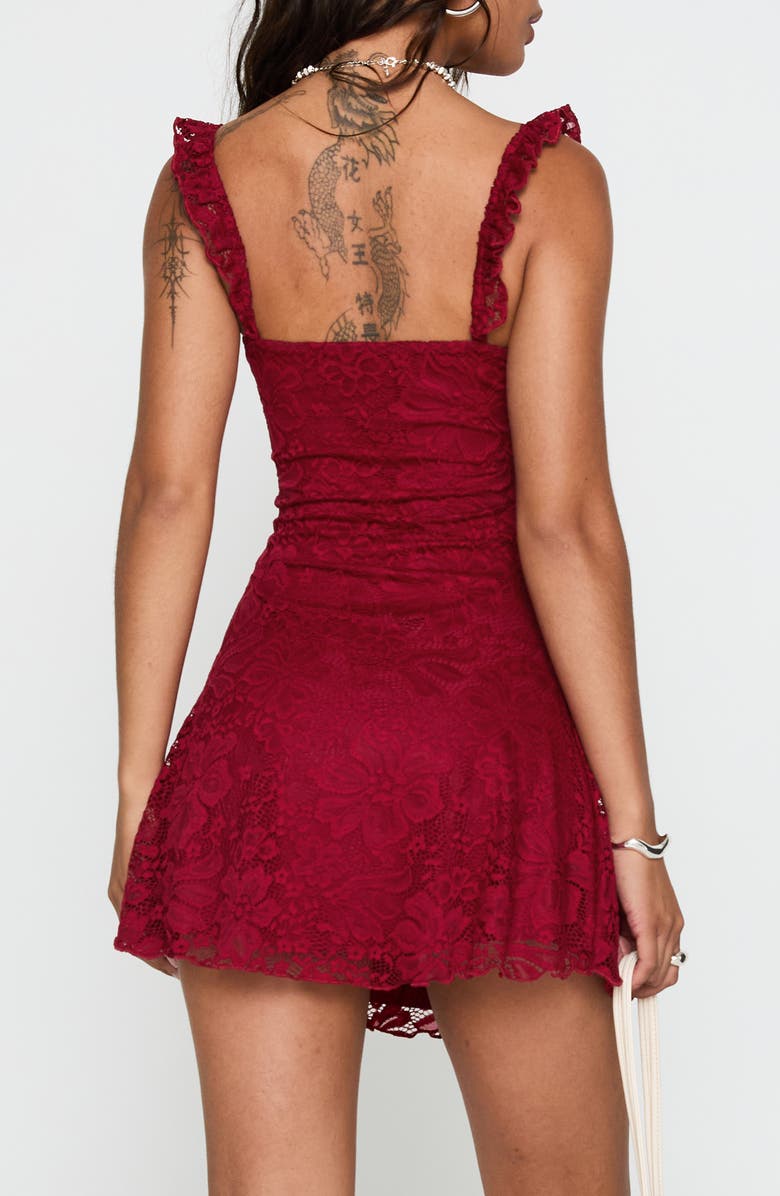 Princess Polly Beacall Lace Overlay Minidress, Alternate, color, Red