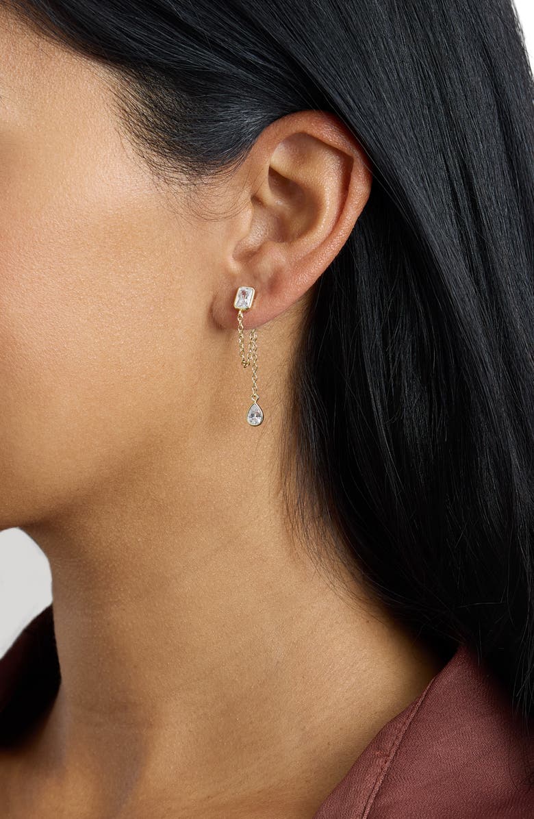 ATHRA LUXE Modern Muse CZ Chain Drop Earrings, Alternate, color, Gold