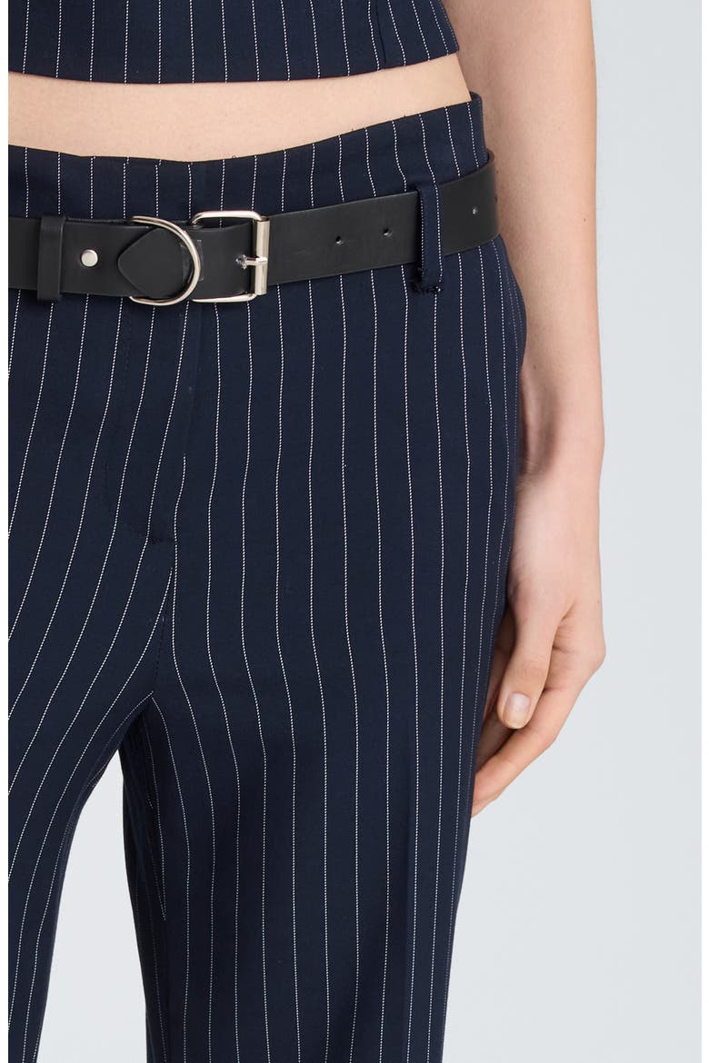 Belted Pinstripe Flare Leg Pants, Alternate, color, DK NAVY/ OYSTER