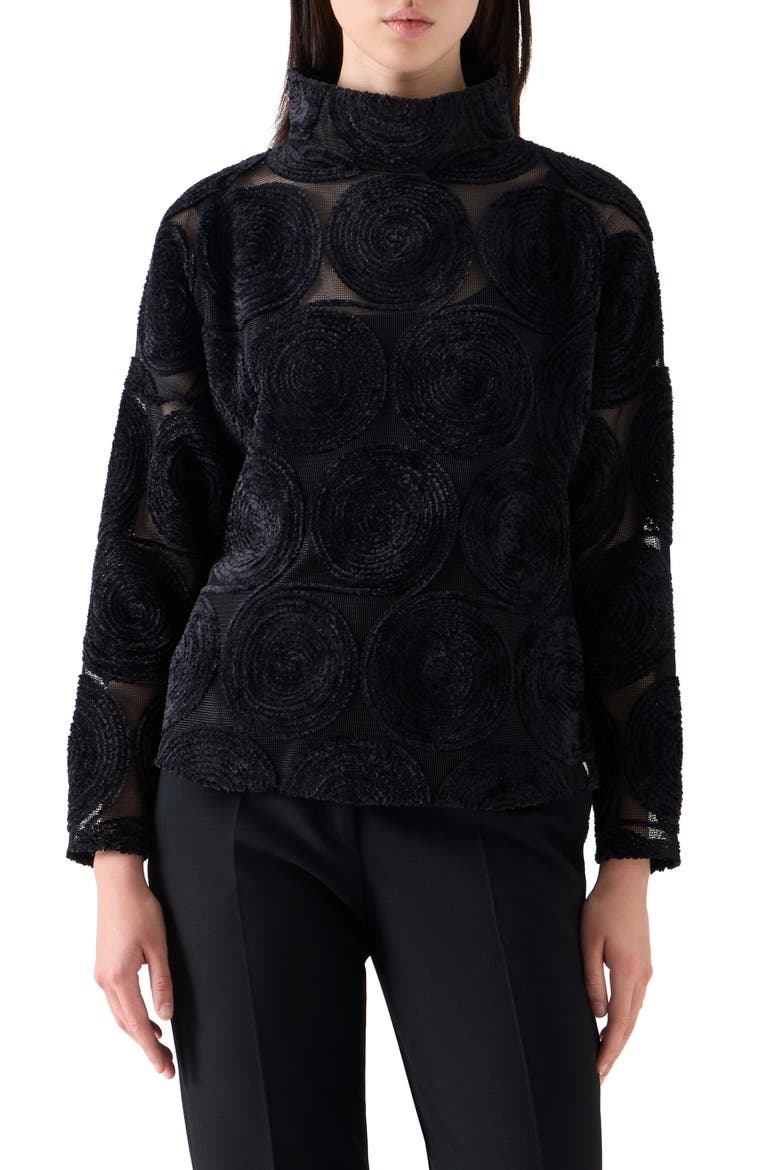 Chenille Dot Mesh Top, Main, color, BLACK