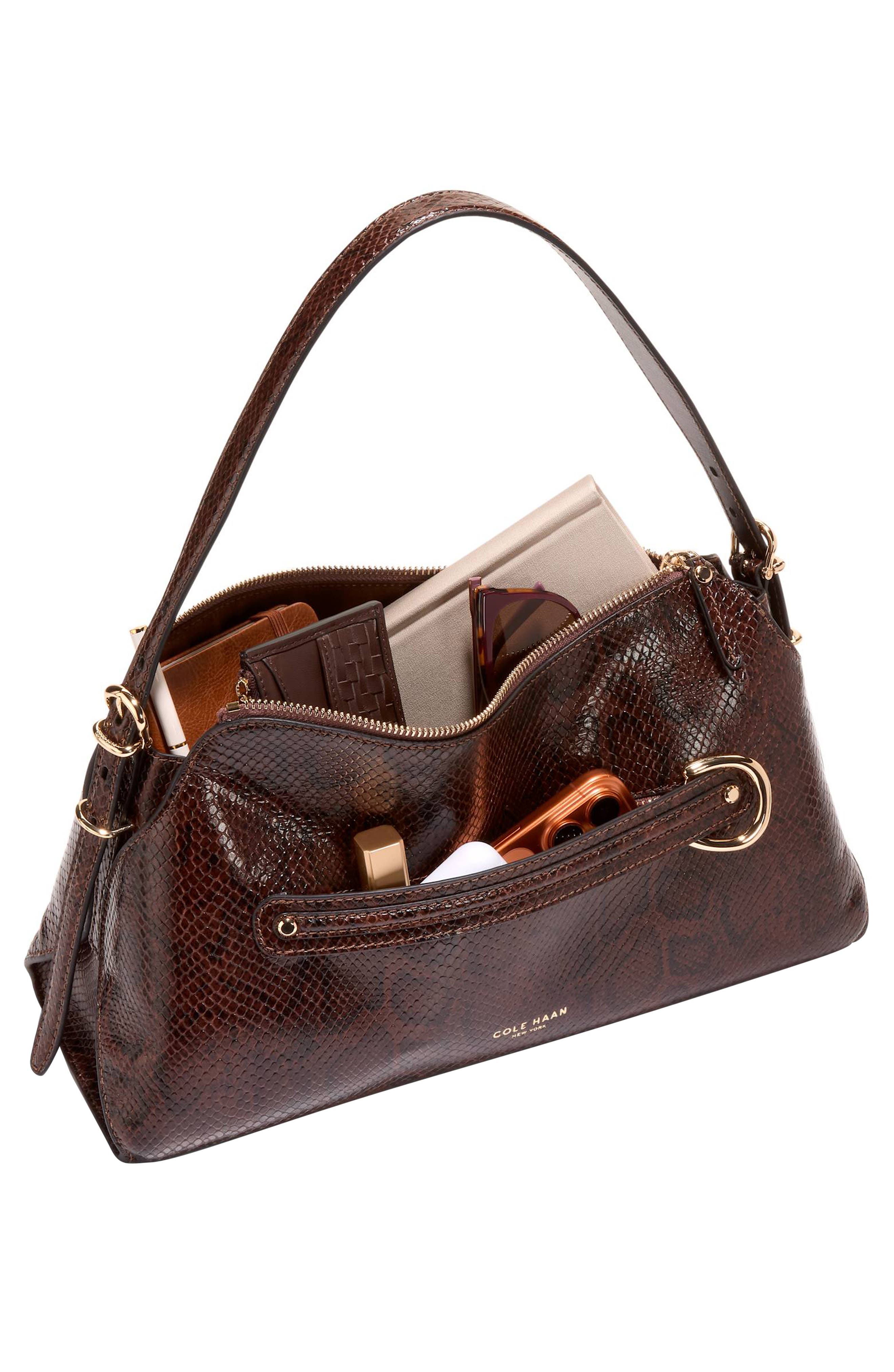 Vivianne Snake Embossed Leather Shoulder Bag, Alternate, color, HICKORY SNAKE PRINT