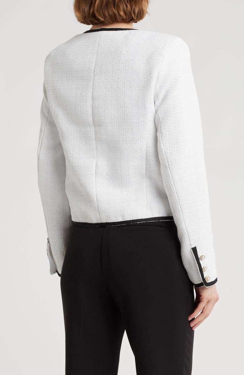 Nanette Lepore Denim Trim Bouclé Tweed Jacket, Alternate, color, White/ Black