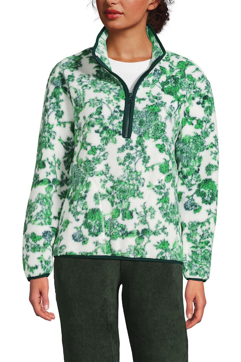 Half Zip Cozy High Pile Fleece Pullover, Alternate, color, Emerald Floral