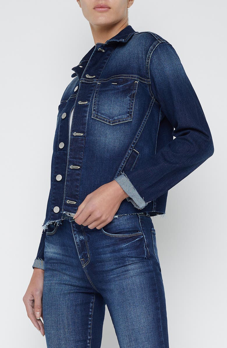 L'AGENCE Janelle Slim Fit Raw Hem Denim Trucker Jacket, Alternate, color, Lavelle