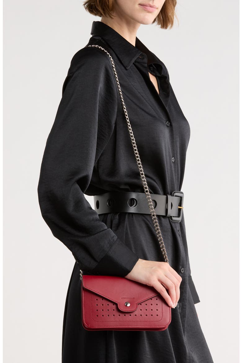 Mademoiselle Leather Wallet on a Chain, Alternate, color, GARNET RED